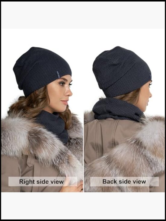 Women\'s Knit Beanie and Scarf Set Fleece Lined Neck Warmer Wool Winter Set